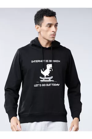 LocoMotive Men Black Printed Hooded Sweatshirt