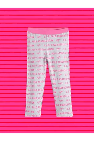 Ralph Lauren Girls Grey Melange & Pink Brand Logo Printed Track Pants