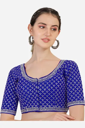 PUJIA MILLS Women Blue Embroidery Saree Blouse