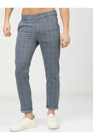 Ketch Men Grey Checked Slim Fit Cotton Chinos