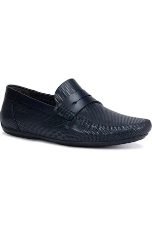 ROSSO BRUNELLO Men Blue Textured Leather Formal Loafers Formal Shoes