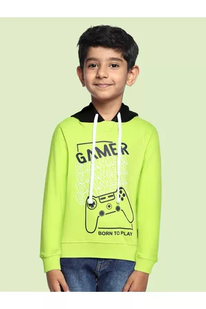 Killer Boys Fluorescent Green Printed Pure Cotton Hooded Sweatshirt