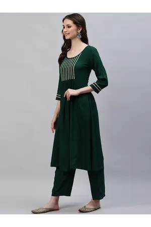 DEEBACO Women Green Kurta with Pyjamas & With Dupatta