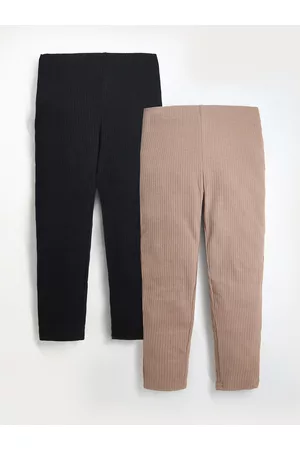 Cherry Crumble Girls Pack Of 2 Black & Brown Solid Ribbed Jeggings