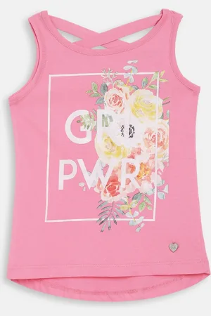 Blue Giraffe Girls Pink & White Printed Pure Cotton Top