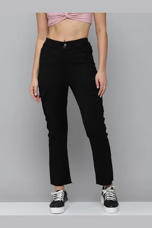 SHOWOFF Women Black Jean Straight Fit High-Rise Slash Knee Stretchable Jeans