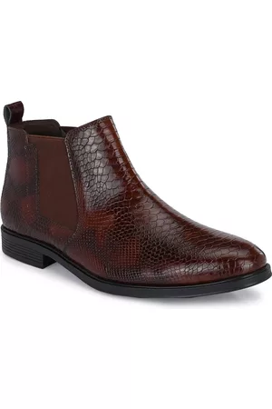 San Frissco Men Brown Faux Leather Croco Textured Chelsea Boots
