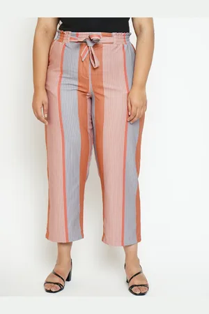 Amydus Women Plus Size Multicoloured Striped High-Rise Trousers