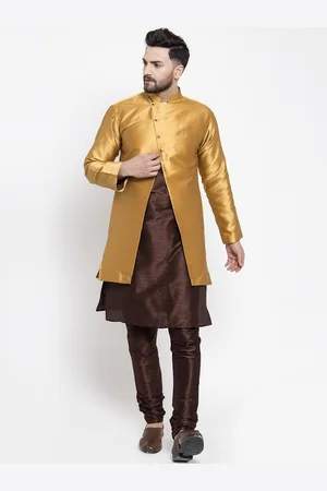 Kaifoo Men Brown Ethnic Motifs Layered Kurta & Churidar With Jacket