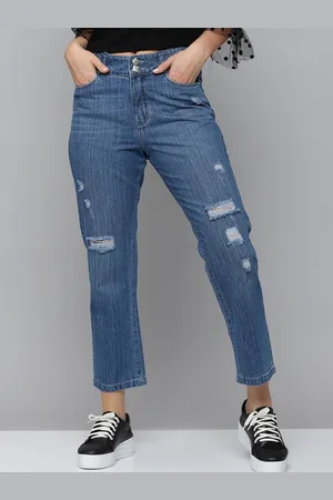 SHOWOFF Women Blue Jean Relaxed Fit High-Rise Mildly Distressed Light Fade Stretchable Jeans