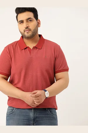 Sztori Men Plus Size Rust Red Solid Spread Collar T-shirt