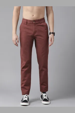 Roadster Men Brown Pure Cotton Solid Chinos Trousers