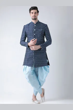 DEYANN Men Navy Blue Printed Sherwani With Patiala Set