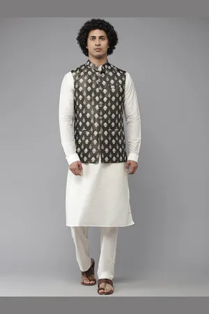 See Designs Men Black & White Printed Nehru Jackets