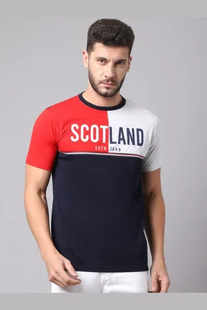 CANTABIL Men Red & Navy Blue Colourblocked T-shirt