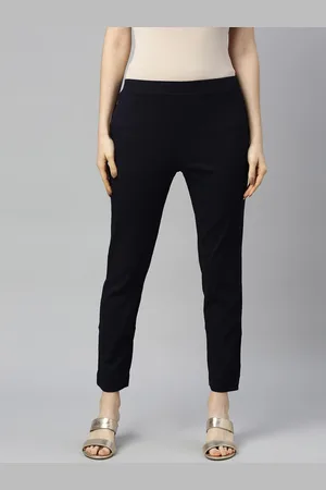 Goldstroms Women Navy Blue Cigarette Trousers