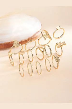 Ami Women Set of 15 Gold-Toned Contemporary Stackable Rings