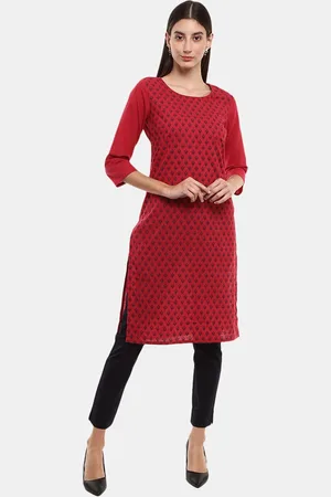 Desi Mix Women Red Floral Printed Kurta