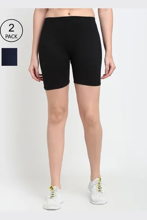 Jinfo Women Black & Navy Pack of 2 Blue Cycling Sports Shorts