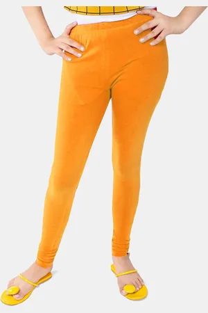 FRENCH KLEIDER Girls Mustard Yellow Pure Cotton Solid Leggings