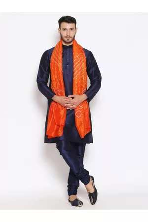 Bazaar Men Dupattas - Men Orange & White Printed Bandhani Dupatta