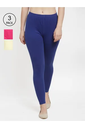 Jinfo Women Pack Of 3 Blue & Pink Solid Ankle-Length Leggings