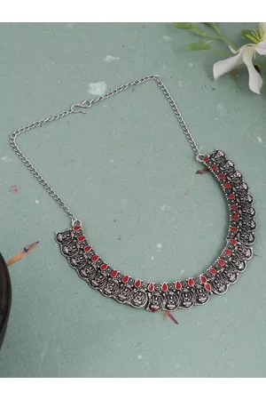 Silvermerc Designs Women Silver-Toned & Red Brass Silver-Plated Choker Necklace