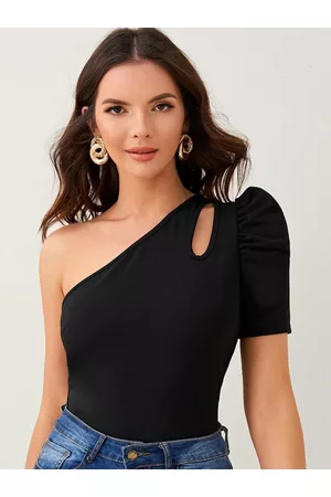 Rare Fashion Women Black Solid One Shoulder Top