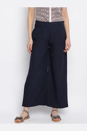 Mayra Women Navy Blue Straight Fit High-Rise Parallel Trousers