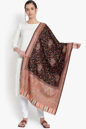 Mizash Women Black & Beige Woven-Design Kashmiri Soft & Warm Shawl