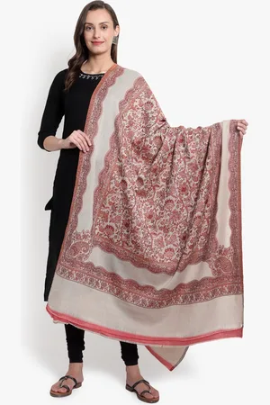 Mizash Women Beige & Orange Woven-Design Woolen Shawl