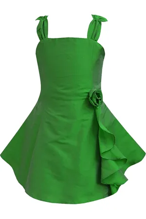A.T.U.N. A T U N Girls Green Solid Fit & Flare Dress