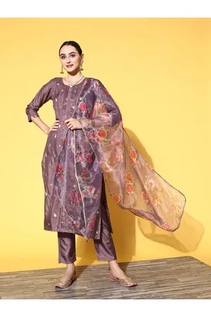 RAJGRANTH Women Woven Design Silk Chiffon Hyper Texture Kurta Set