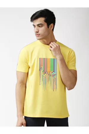 EPPE Men Yellow Typography Printed Mandarin Collar Slim Fit T-shirt