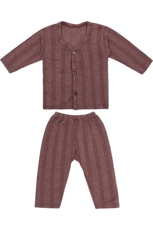 Superminis Infant Kids Brown Striped Cotton Thermal Set