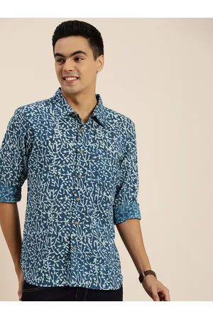 Taavi Men Blue Indigo Printed Cotton Casual Shirt