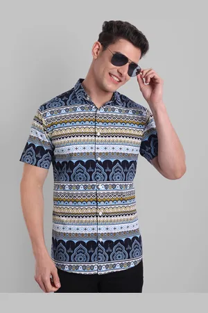 Majestic Men Blue Slim Fit Printed Casual Shirt