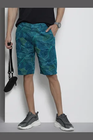 The Indian Garage Co Men Teal Blue & Green Printed Slim Fit Shorts