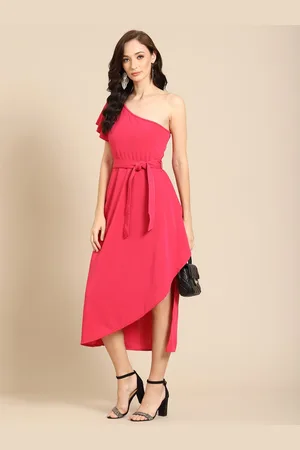 DODO & MOA Women Pink One Shoulder Midi Dress