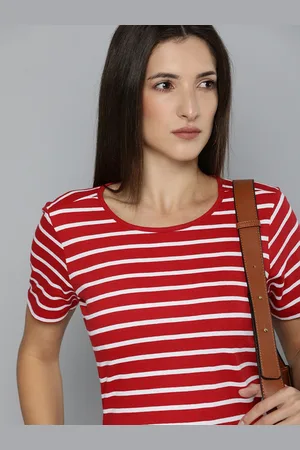 Chemistry Women Red & White Striped T-shirt