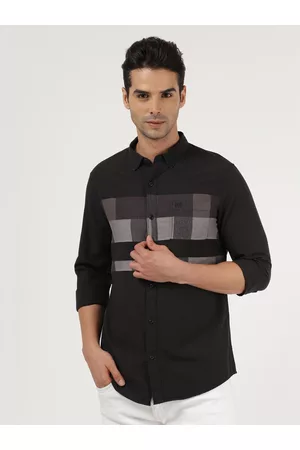 Lee Men Black Cotton Checked Slim Fit Casual Shirt