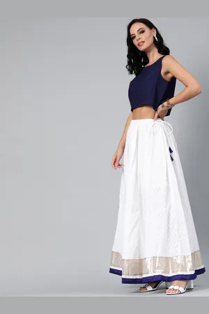 Jaipur White Pure Cotton long Skirt with Navy Blue Crop Top
