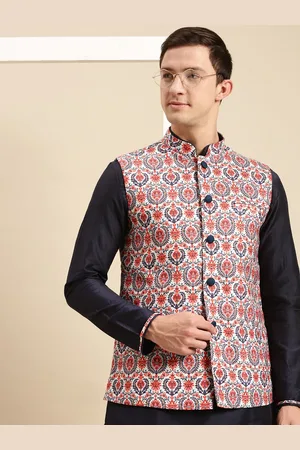 Sanwara Men Blue Printed Nehru Jackets