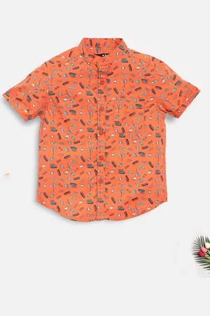 HERE&NOW Boys Orange Slim Fit Printed Casual Shirt