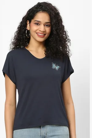 MISH Women Navy Blue V-Neck T-shirt