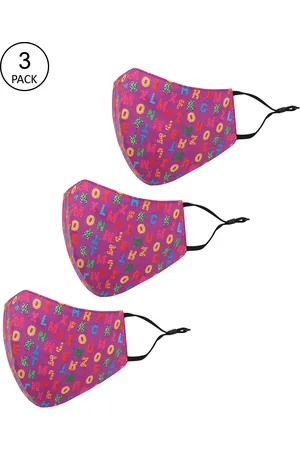 Tossido Kids Pack Of 3 Pink & Yellow Printed 3-Ply Pure Cotton Reusable Cloth Masks