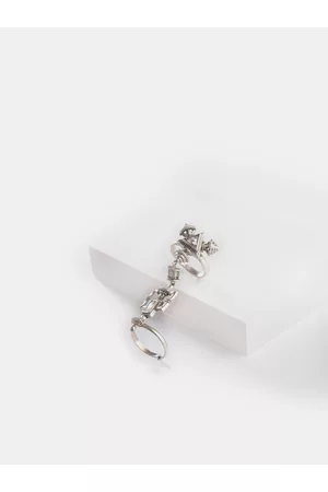 SHAYA Oxidised Silver-Toned Glass Polki-Studded Elizabeth Bennet Adjustable Finger Ring