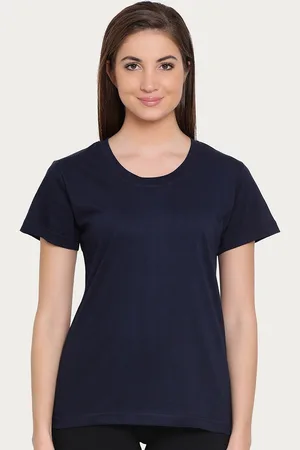 Clovia Women Blue Solid Round Neck Lounge T-shirt