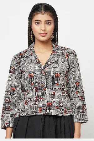 Fabindia Black & White Geometric Printed Top