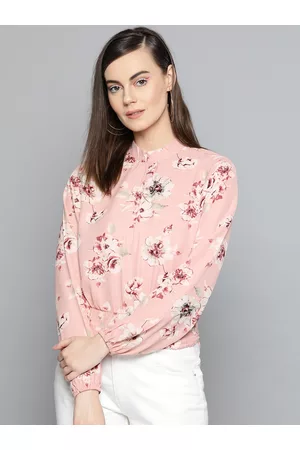 Harpa Women Pink & Off-White Floral Print Blouson Top